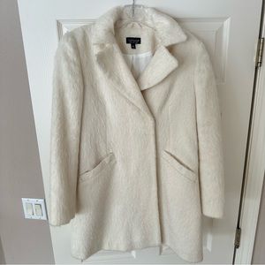 Topshop | Cream Faux Fur Brushed Wool Dress Coat | Size 2 US